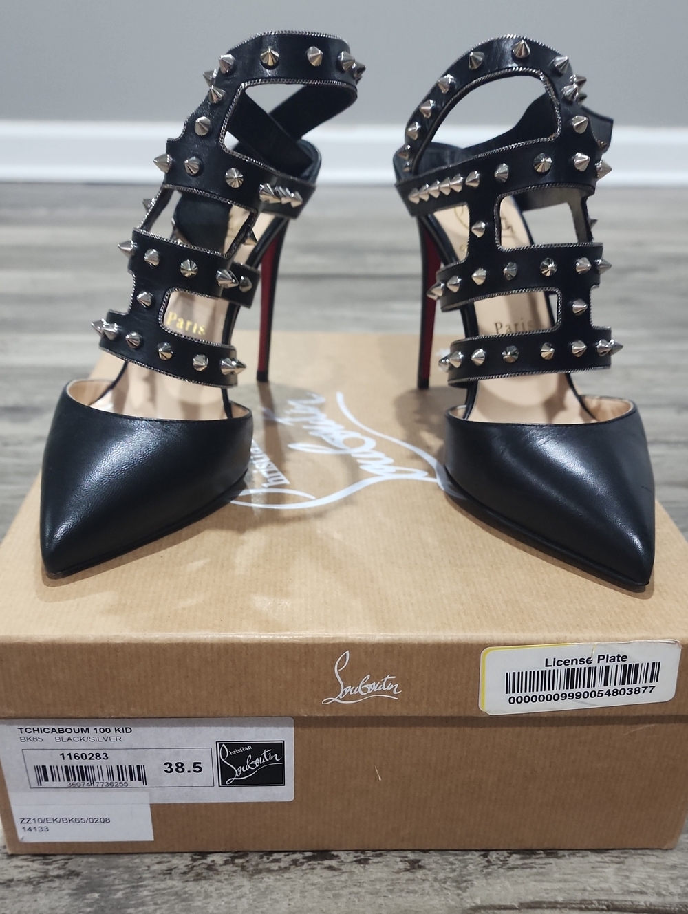 Christian Louboutin Black Leather Studded Strappy Pointed Heels